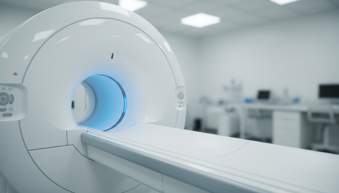 Patient positioned on MRI scanner table before full body scan