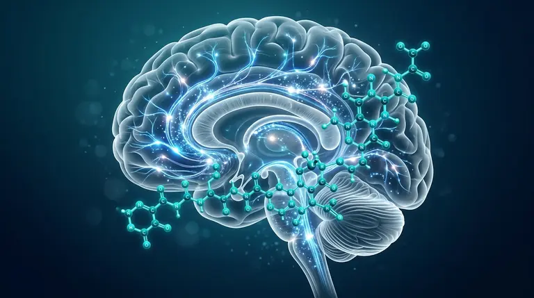 Brain scan and GLP-1 molecular structure illustrating the link between GLP-1 agonists and Alzheimer's disease